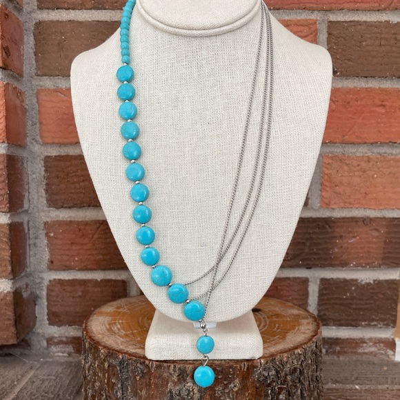 Red Saguaro Trading Post Jewelry - Asymmetric Turquoise and Chain Lariat Necklace
